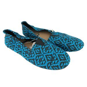 Easy USA Womens Espadrille Flats Slip On Canvas Geometric Blue Black Size 5